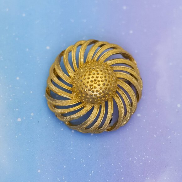 Vintage Abstract Spiral Flower Gold Tone Brooch by BSK | J30 - Picture 1 of 2